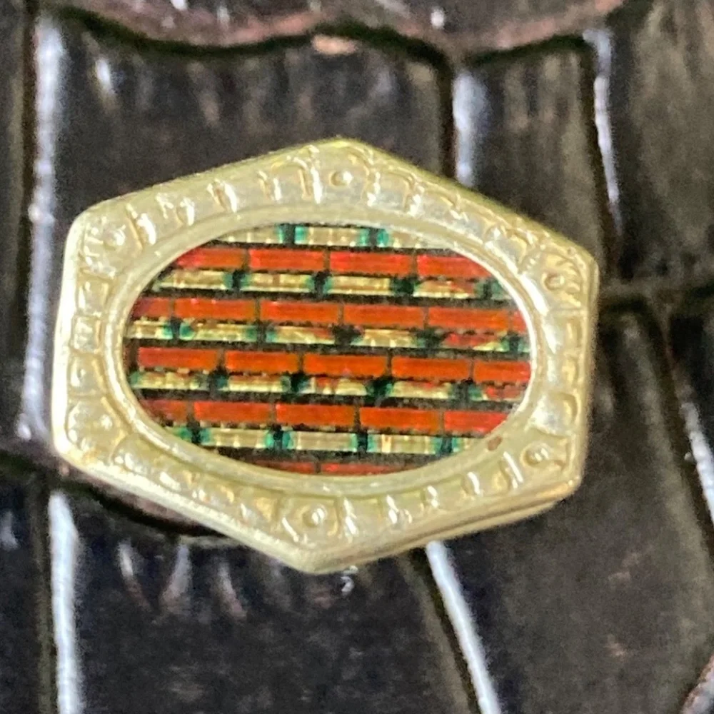 Antique Art Deco Snap Link Cufflinks – Red Enamel Mosaic Design –c.Pre 1923 Rare